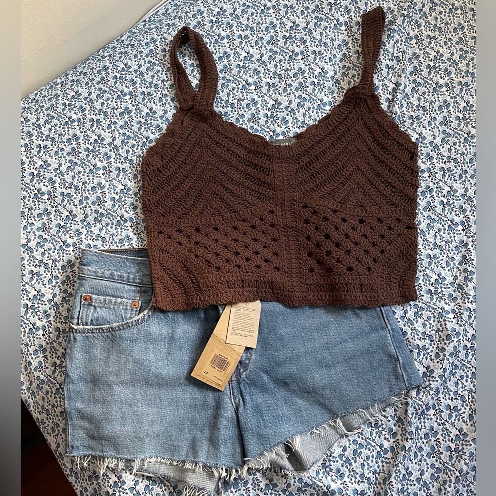 Bundle ✨ Sans Souci Boho Style Knit Crop Top L & Levi 501 Mid Rise Short 26 - Picture 1 of 3